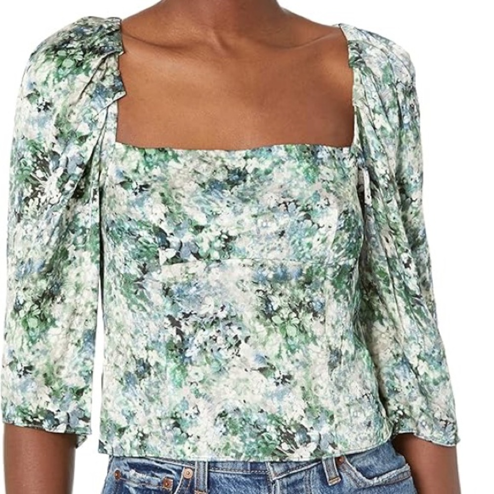Vince Women's Painted Floral Draped L/S Square Nk Top